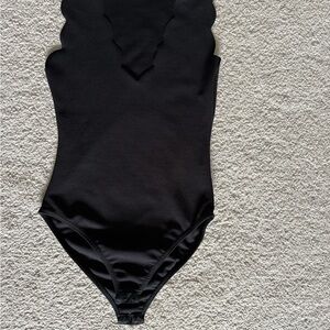Boohoo Black Scalloped Bodysuit